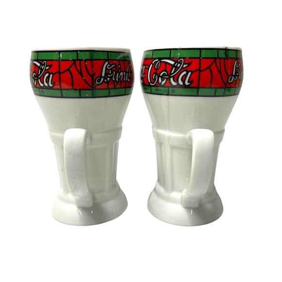 Set of 2 CocaCola Mann Made Mugs Exclusive White Ceramic Coffee Tea Cups Vintage - Picture 3 of 9